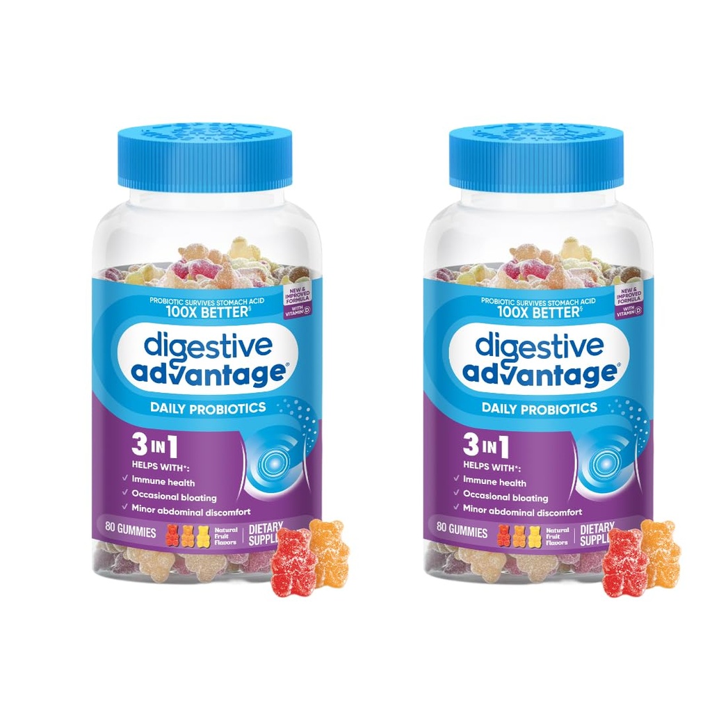 Tráviaca výhoda Denné probiotické Gummy pre tráviace zdravie, zdravie a imunitnú podporu, probiotiká pre mužov a ženy (80ct) - Delicious Natural Fruit Flavor* (Stock of 2)