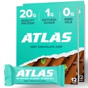 Atlas Protein Bar, 20g Protein, 1g Cukor, Čisté zložky, bezlepok, Mätová čokoláda Chip (12 Počet, Balenie 2)