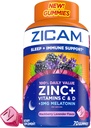 Zicam Spánok + Imunitná podpora. Zinok, Gummy Supplement, BlackBerry Levanduľová príchuť, vitamín C a vitamín D, 3mg melatonínu na porciu, 70 grófov