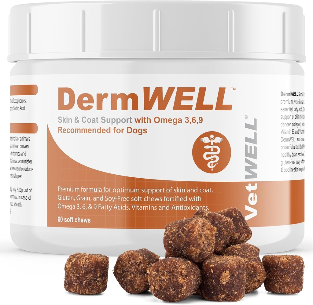 VetWELL Omega 3 doplnok pre psy s antarktickým krilovým olejom, astaxantínom, Omega 3 6 9, EPA, DHA pre úžasnú pokožku a plášť (60 počet)