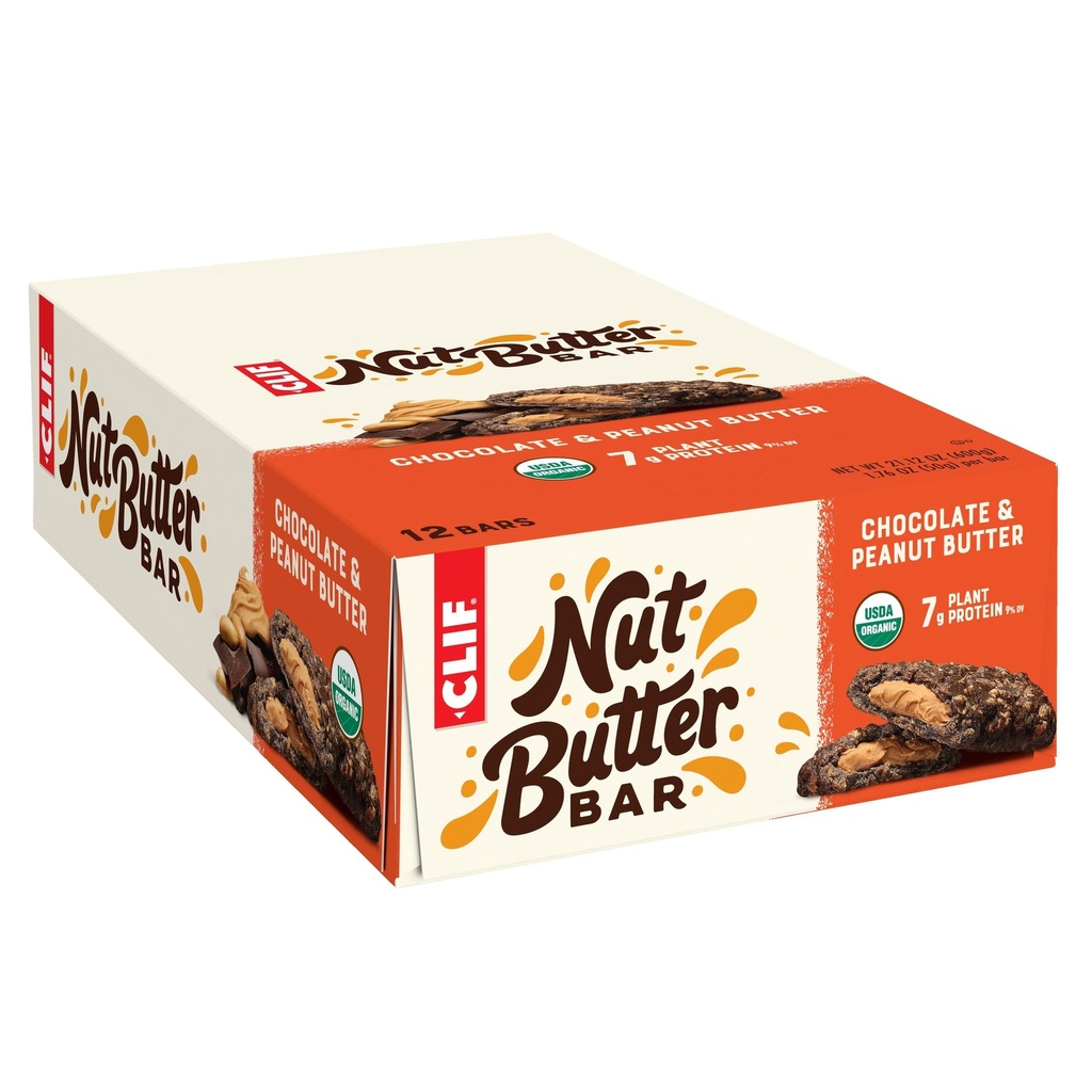 Clif Bar - Nut Butter Bar - Organic Snack Bars - Čokoláda Arašidové maslo - Organické - Rastlinný proteín - non-GMO (1.76 Ounce Protein Snack Bars, 12 Počet)