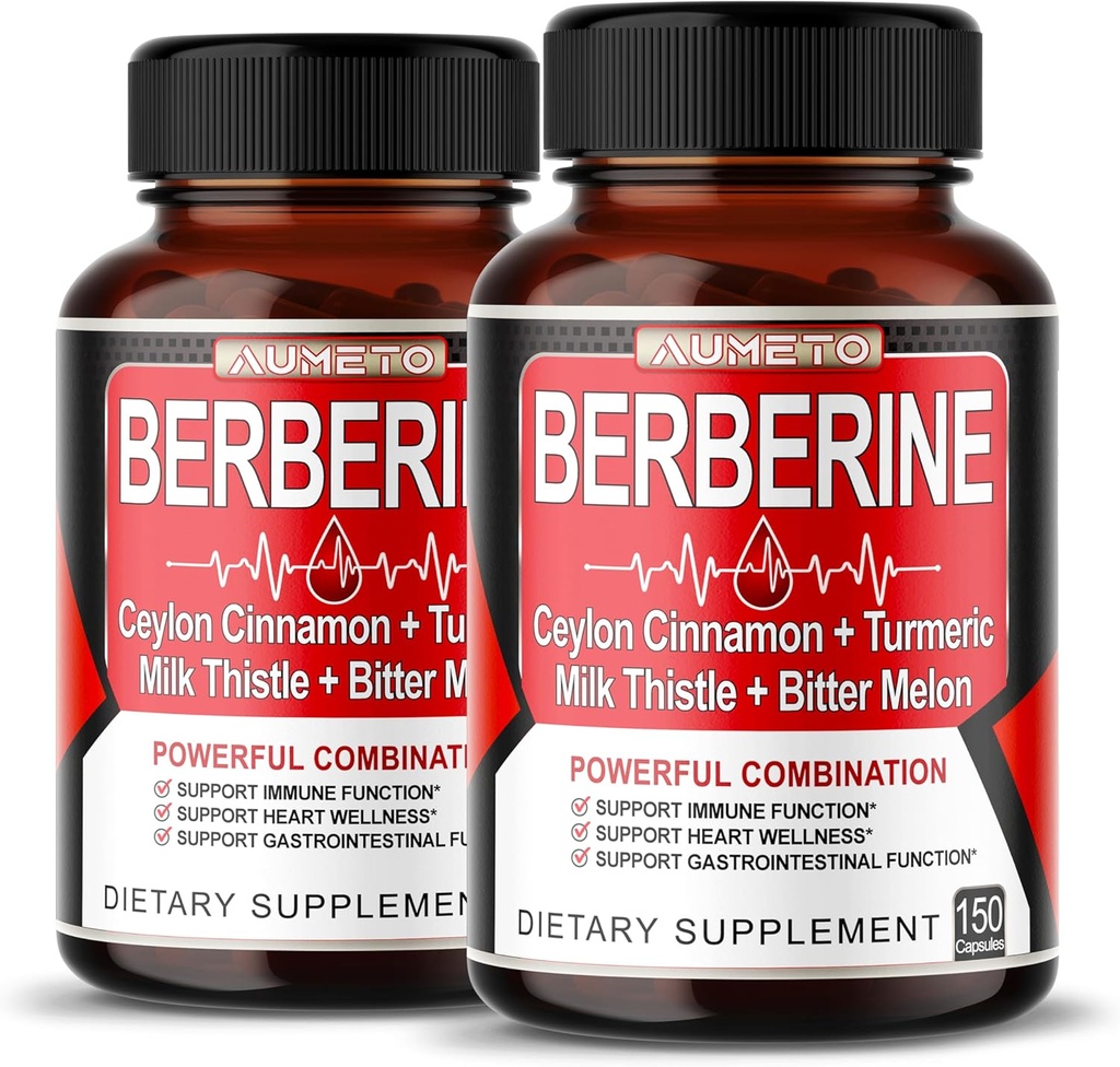 8 v 1 Berberine Supplement - Per Capsule Provides - Support Digestion, Imunity - with Ceylon škorica, Milk Thitle, Turmerica, Horké Melon