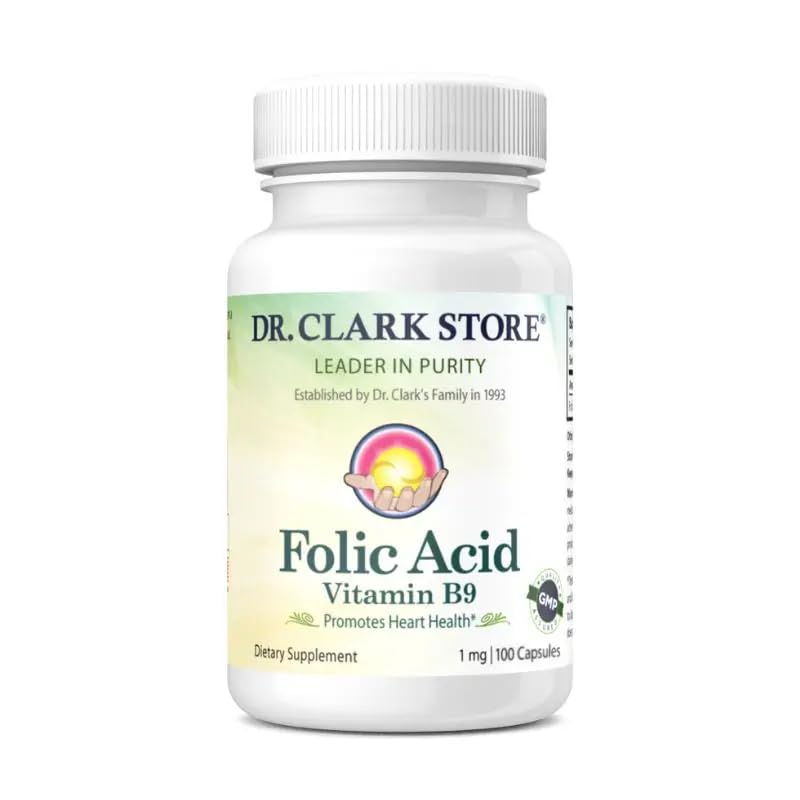Dr. Clark Folic Acid (vitamín B9) Supplement 1mg, 100 Želatína Kapsule, Essential B Vitamín pre denné zdravie
