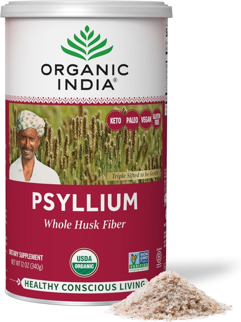 ORGANIC INDIA Celo Psyllium Husk prášok Organické - Psyllium Husk Fiber Supplement, Podpora trávenia, Vegan, Gluten-free, non-GMO, Rozpustné a nerozpustné Fiber Zdroj - 12 oz (Pack of 1)