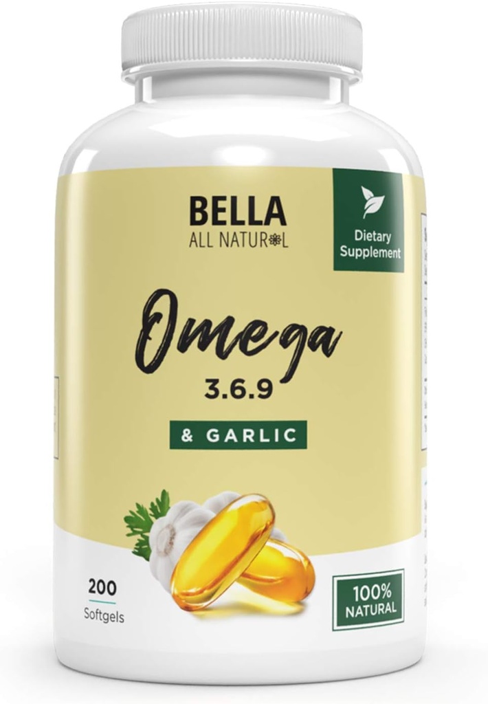 Bella All Natural Omega 3 6 9 s cesnakovým olejom - 200 Softgels