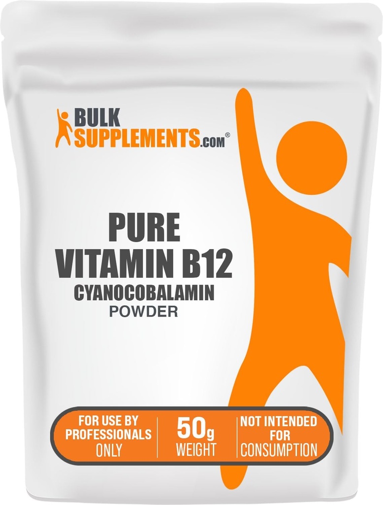 BulkSupplements.com Čistý vitamín B12 prášok - ako kyanokobalamín, vitamín B doplnky, Kyanokobalamín B12 doplnok - čistý produkt, viacnásobné služby, 50g (1,8 oz) (balík 1)