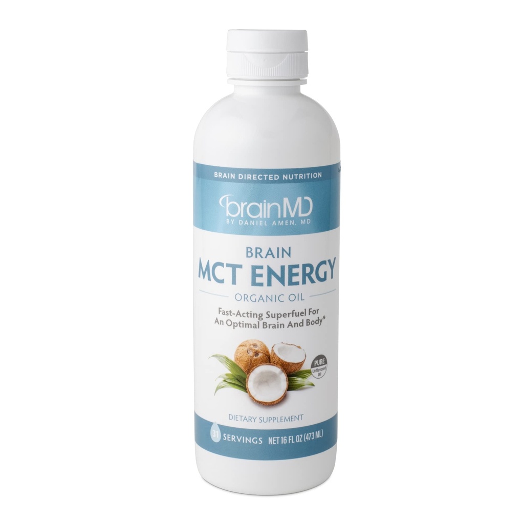 Dr Amen BrainMD Brain MCT Energy - 16 fl oz - Energetická podpora mozgu a tela - Zlepšuje zameranie a satie - Čisté a rýchle pôsobenie - Bezlepkové - 31 Servisov