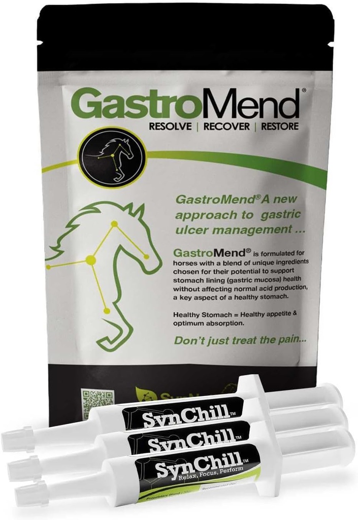 Synchronizácia 3 balenie + GastroMend Bundle pre kone - komplexná žalúdočná a behaviorálna podpora, Aids in Gastric Ulcer Relief, Podporuje pokoj a zameranie, všetky prírodné, nákladovo efektívne