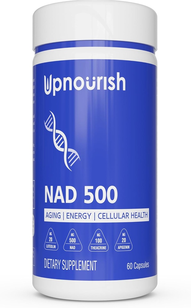 Nikotínamid Adenín Dinukleotid NAD doplnok - 500 mg NAD+ Supplement with Resveratrol, Quercetin, Theacrine, Luteolin, Apigenin - Nikotinamid Riboside NR Alternatíva pre ženy a mužov, 60 kapsúl