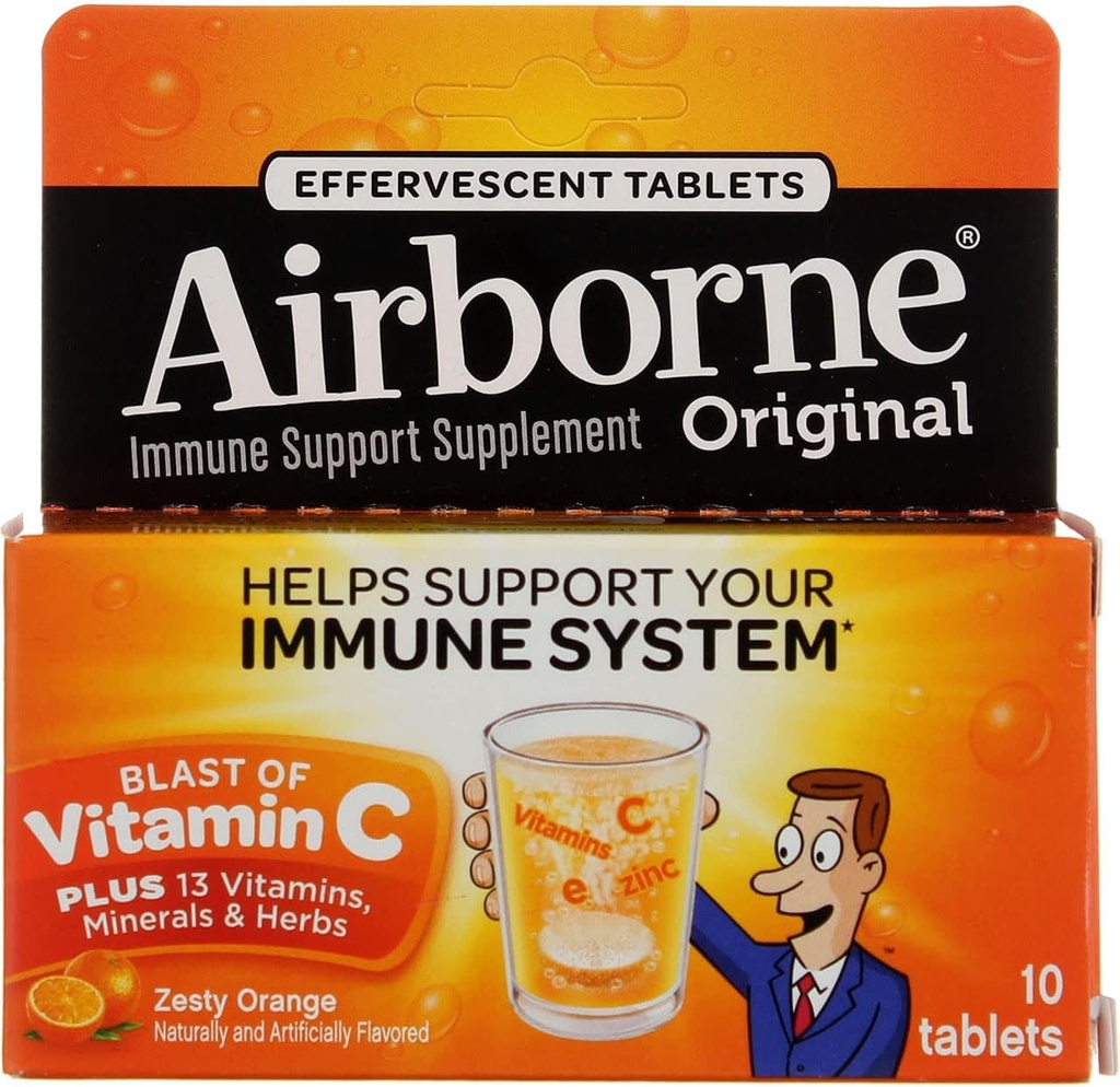 Airborne - šumivé tablety s vitamínom C - zeleň oranžová - 10 tabliet - 4 balenia