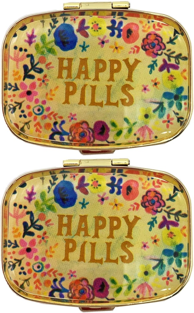 2 balenia Vintage pilulky Organizátory kovové retro pilulky roztomilé pilulky Prípady pre Purse / vrecko Prenosné Kompaktné držať vitamíny / Tylenol/doplnky/Meds/tableta(Happy pilulky so zrkadlom vnútri)