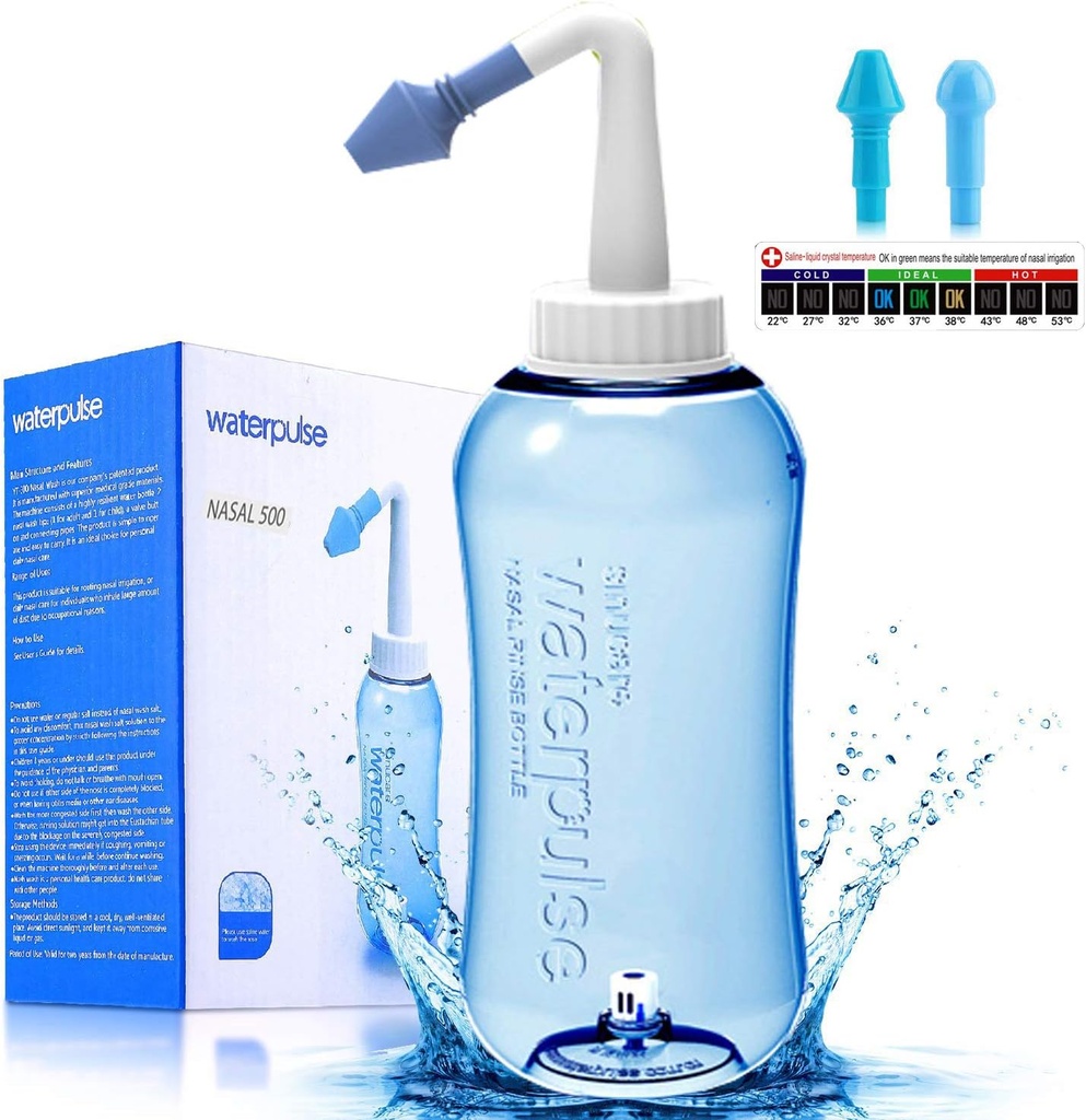 Darate Neti Pot Sinus Rinse fľaša, Nos čistiaci tlak opláchnuť nosné zavlažovanie pre dospelých a deti BPA zadarmo s lepidlom termometer (500ML)