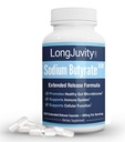 LongJuvity Nátrium Butyrate Supplement (300mg) - Prirodzene Sourced Postbiotic - Optimal Gut Health & Leay Gut Repair - Postbiotická mastná kyselina s krátkym reťazcom, Lab testovaný (120 Rozšírené uvoľňovacie viečka)