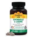Country Life Chewable L-lyzín doplnok s vitamínom D a bazy, Imunitná podpora a kolagén obnovenie kože tkaniva, Ideálne pre dospelých