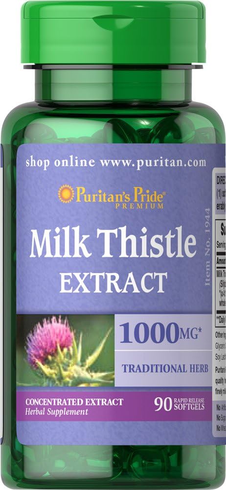 Puritánske pýchové mlieko: 1 000 mg, 4:1 extrakt (Silimarín), 90