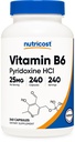 Nutricost vitamín B6 (Pyridoxín HCl) 25 mg, 240 kapsúl - non- GMO, bez lepidla a vegetariánske priateľsky