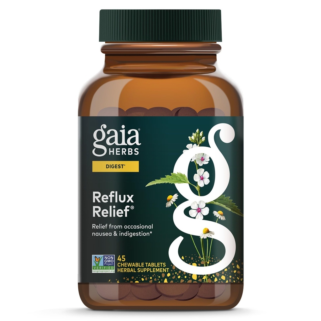 Gaia bylinné reflux Relief - s marshmallow koreň, harmanček, Aloe, Licorice, a High Mallow - pomáha s príležitostné pálenie záhy a uľaviť trávenie - 45 Žuvacie tablety (45-Deň dodávky)