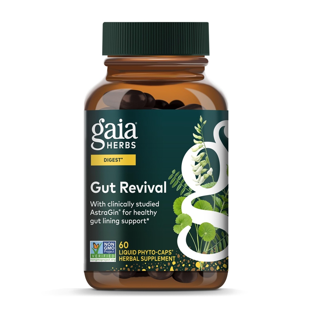 Gaia byliny Gut Revival - Bylinné trávenie doplnok k podpore zdravie Gut - Vyrobené s Astragalus, Gotu Kola, Jujube & More - Bez mlieka, sóje a lepidla - 60 Vegan Kapsule (60 Servings)