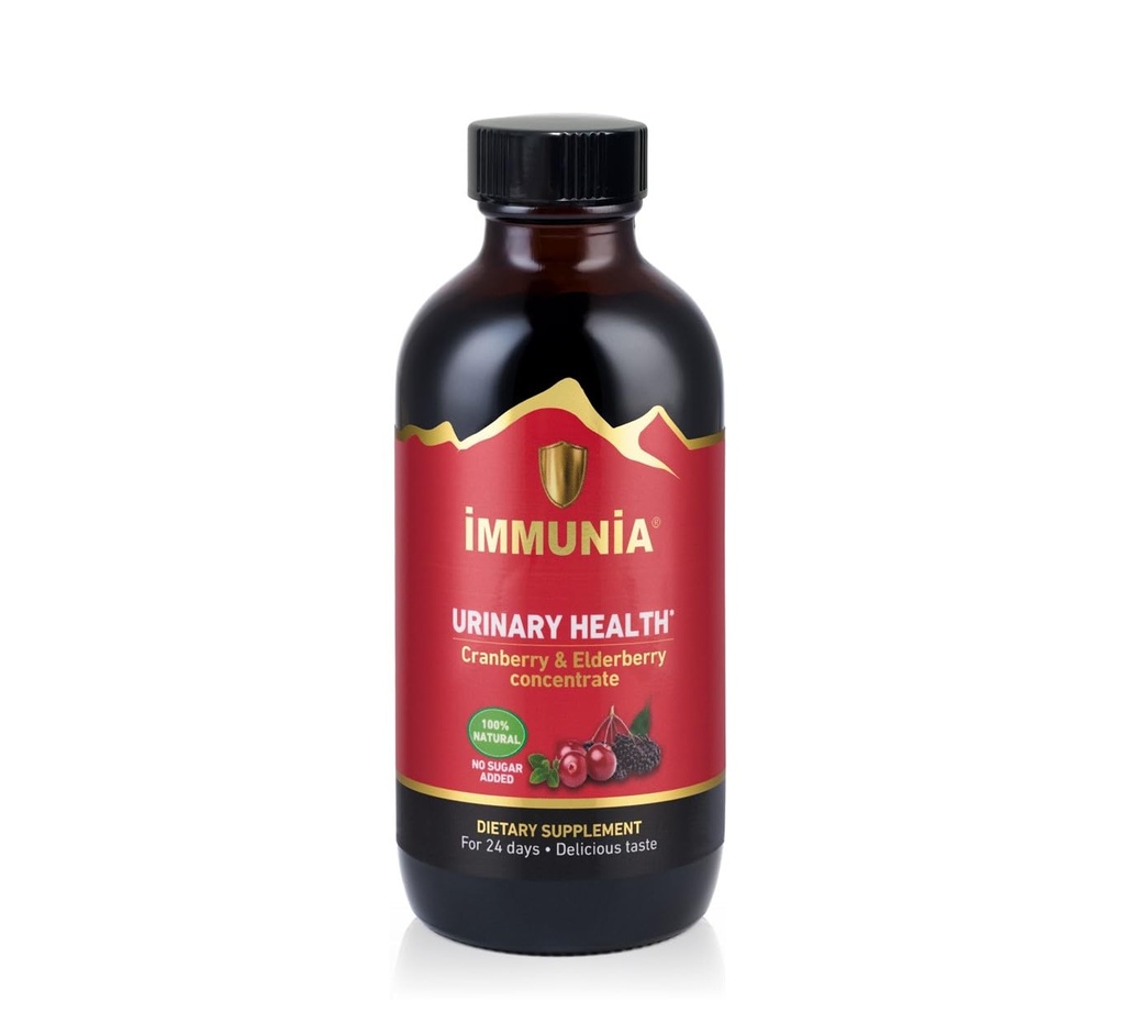 Immunia Urinary Health. Brusnicový a bazový koncentrát na prevenciu infekcií močových ciest. Prirodzene. Delicious. 5 ml/deň. (1-Pack)