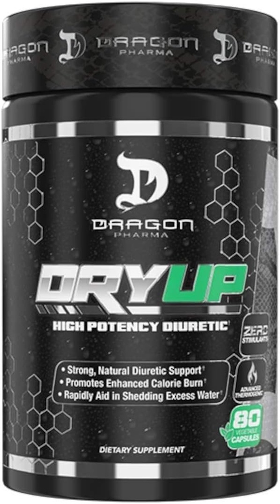 DRAGON PHARMA DryUp, High Potency Diurique & Thermogenic Matrix, Flexibilné použitie, Stim-Free Supplement, ideálne pre prípravu na súťaž alebo fotky (80 Kapsule)