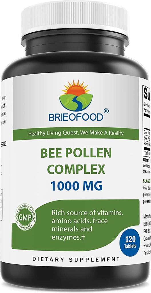 Brieofood Bee Pollen Complex 1000 mg 120 tabliet - vyrobené s včelím púdrom, Bee Propolis a kráľovským želé
