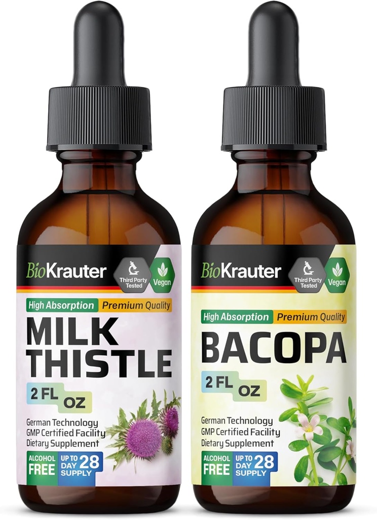 BIO KRAUTER Milk Thitle Tincture 2 Fl. Oz. & Bacopa Tincture 2 Fl. Oz.