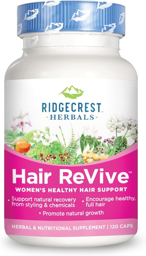 RidgeCrest bylinné reVive vlasy, nutričné vlasy doplnok s vitamínom C, biotín (6000mcg), zinok, a meď, Vlasy Vitamíny pre ženy na podporu zdravé vlasy, koža, a nechty (120 Caps, 30 Servings)