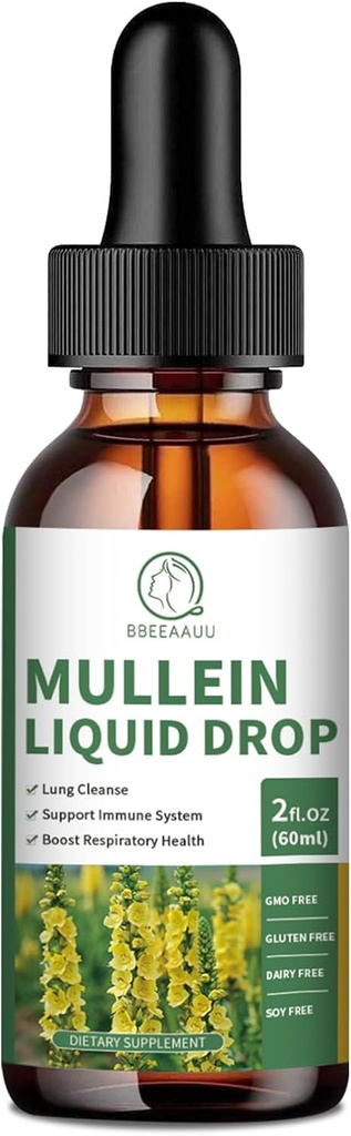 Mullein kvapky pre pľúca, Mullein Leaf Extract 1000MG pre dýchacie cesty, Immune & Digestion Support, s Quercetin, Marshmallow, bazy, Black Cumin Seed, Hypromelain, non-GMO, Vegan, 2 Fl Oz