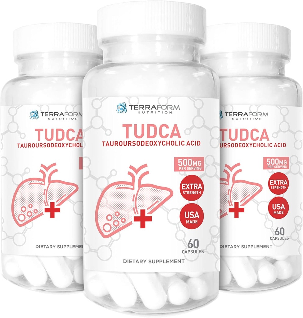(3 balenia) Terraform Pure TUDCA (Kyselina deoxycholická) - 500 mg na obsluhu - čistá podpora a zdravie pečene - 60 kapsúl