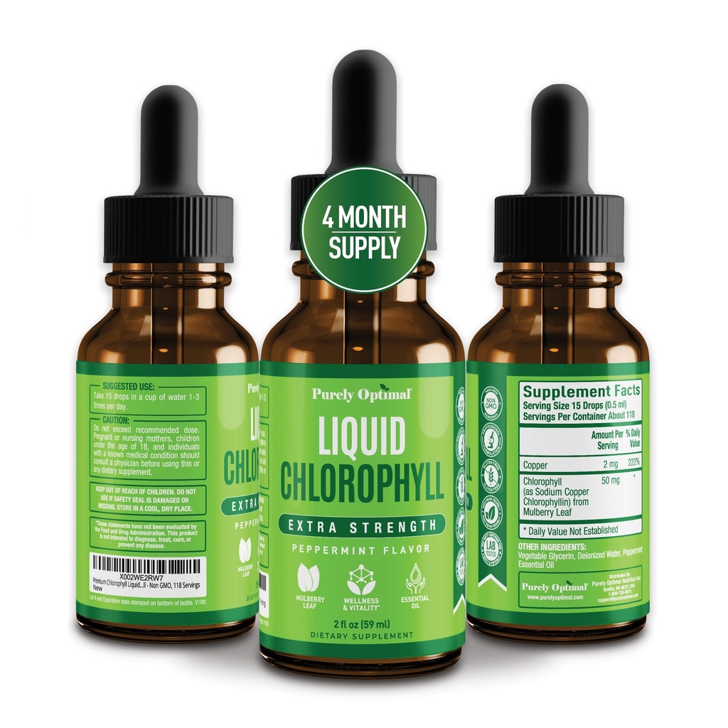 Premium Chlorofyl Liquid Drops - 100% Natural & Gluten Free Liquid Chlorofyl - Non GMO, 118 Servings
