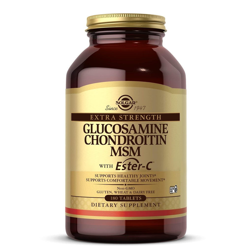 Solgar Extra sila Glukozamín Chondroitín MSM w/ Ester- C, 180 tabliet - Podporuje zdravé kĺby, podporuje pohodlné pohyb a kolagén formácie - Non- GMO, Gluten No, Dairy No - 60 Servings