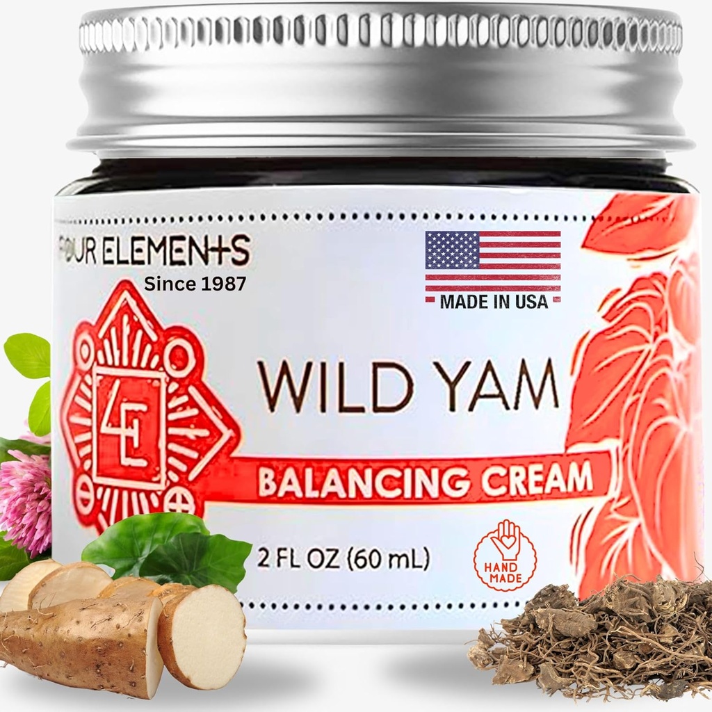 Štyri elementy 4E Wild Yam Balance Cream, 2 OZ - 1. miesto víťaz na 2023 International Herb Sympózium pre krémy a teľatá! Hrdo poľnohospodárskych, remeselných a balíkových vo WI, USA.