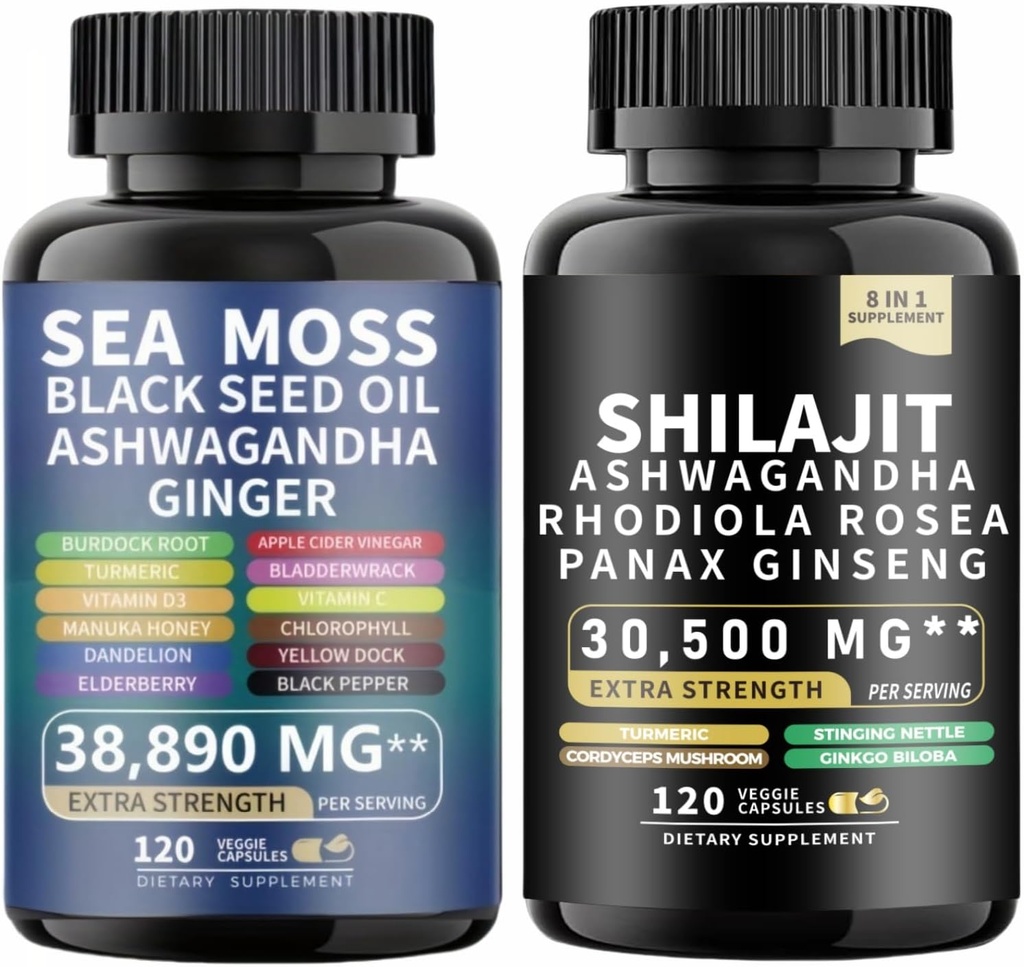 Morské machy a shilajit Morské machy Čierne semená Olej Ashwagandha Ginger&shilajit rhodiola rosea panax Ženšen (120 Počet)