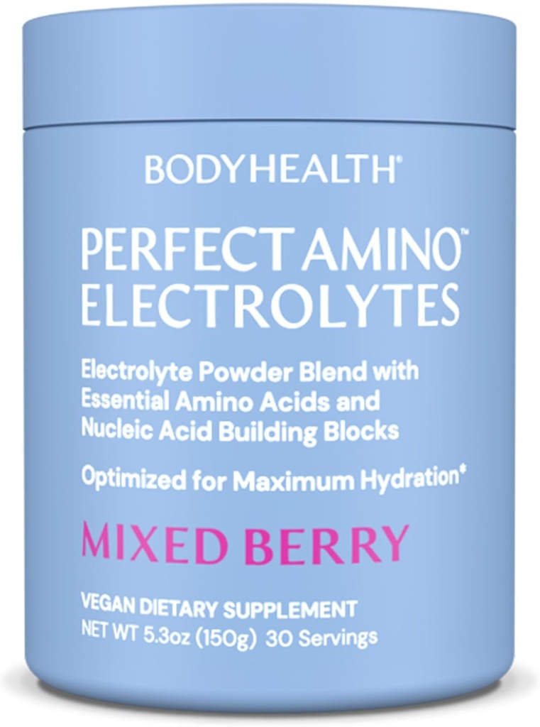 TeloHealth PerfectAmino Electrolytes Powder No Cukor, Keto Sugar Free Fasting Electrolytes Drink Mix, Hydratácia Powder with Trace Minerals - Mixed Berry - 30 Servings