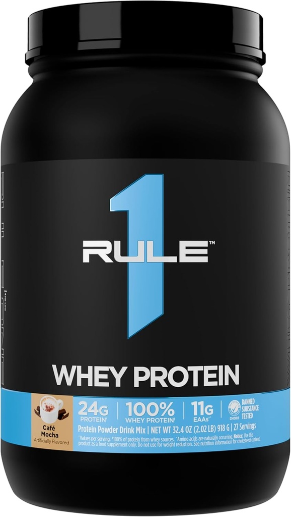 Pravidlo 1 Srvátkový proteín 24g Fast-Acting Protein from All-Whey Sources with Prirodzene Occuring EAAs & BCAA for Workout Recovery or Anytime Use (2 libra*, Café Mocha)