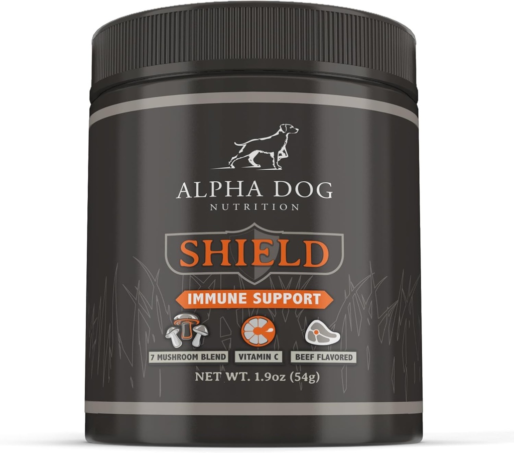 Štít Alergia Imunitná podpora Dodatok pre psy Alpha Dog Nutrition - 7 Nutritional Huba práškový komplex + Vitamín C na zvýšenie imunity - Až 60 Slúži pre malé plemeno psov, 54g