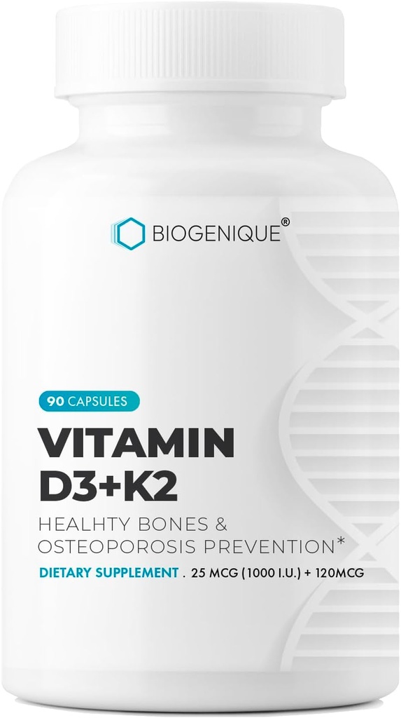 Vitamín D3+K2, prírodné vitamín D3 25 mcg 1000 I.U. a vitamín k2 ako MK-7 120 mcg - Podporuje srdce, kosti a zuby zdravie - 90 Príroda vyrobené kapsule - non-GMO