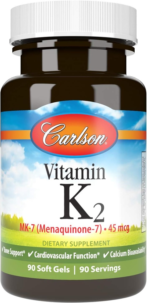 Carlson Labs Vitamín K2-7 45 MCG Minerálne doplnky Softgels, 90 Počet