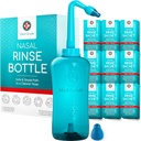 Medi Grade Sinus Rinse fľaša, 500ml s 30 Sinus Rinse pakety - Kompletný nosový zavlažovanie systém - Neti Pot Nos Čistič - Nosové umývacie súpravy pre domov alebo cestovanie - 2 nosal Rinse Tipy a skladovanie tašky