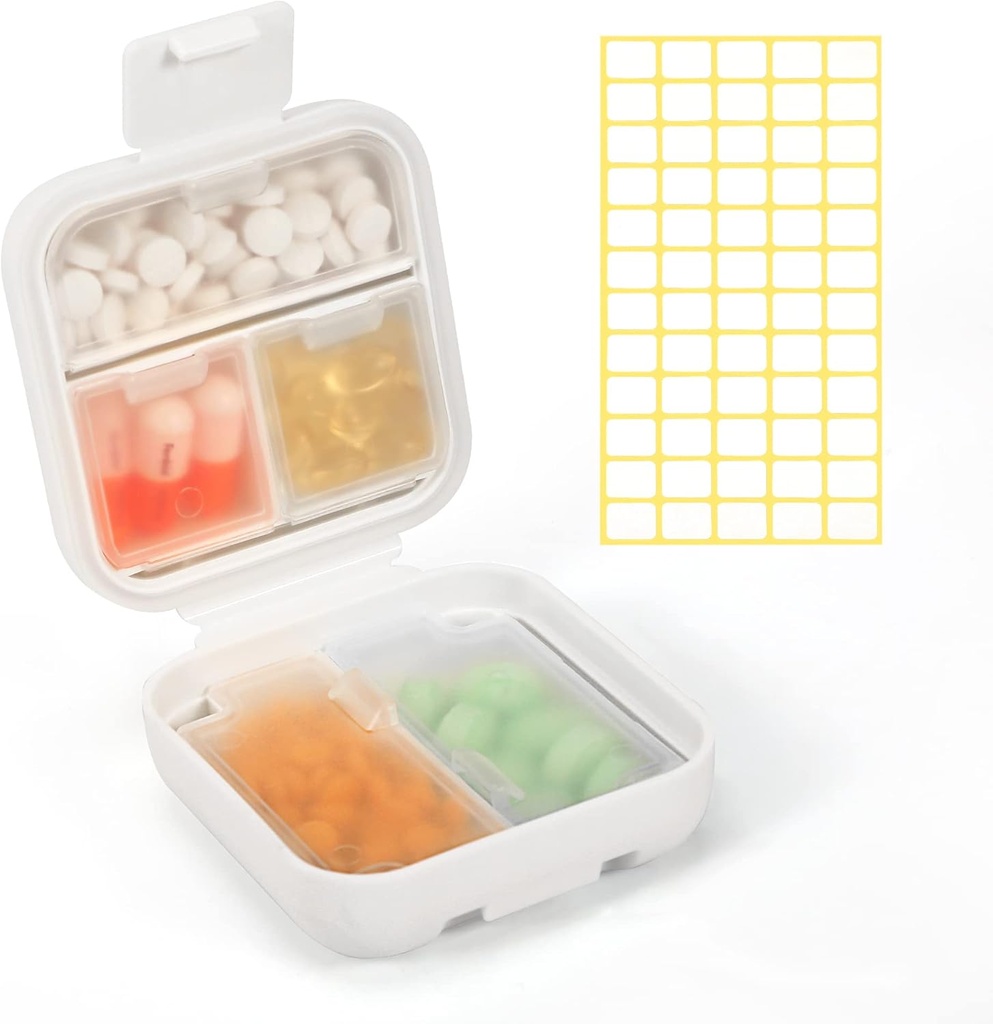 Dynippy Daily Pill Organizátor 5 Kompartmenty Prenosný dôkaz vlhkosti Malá tabletka Prípad pre vreckové Purse Travel Pill Box Prenosná medicína Vitamínový rybí olej držiak kontajnera (biela)