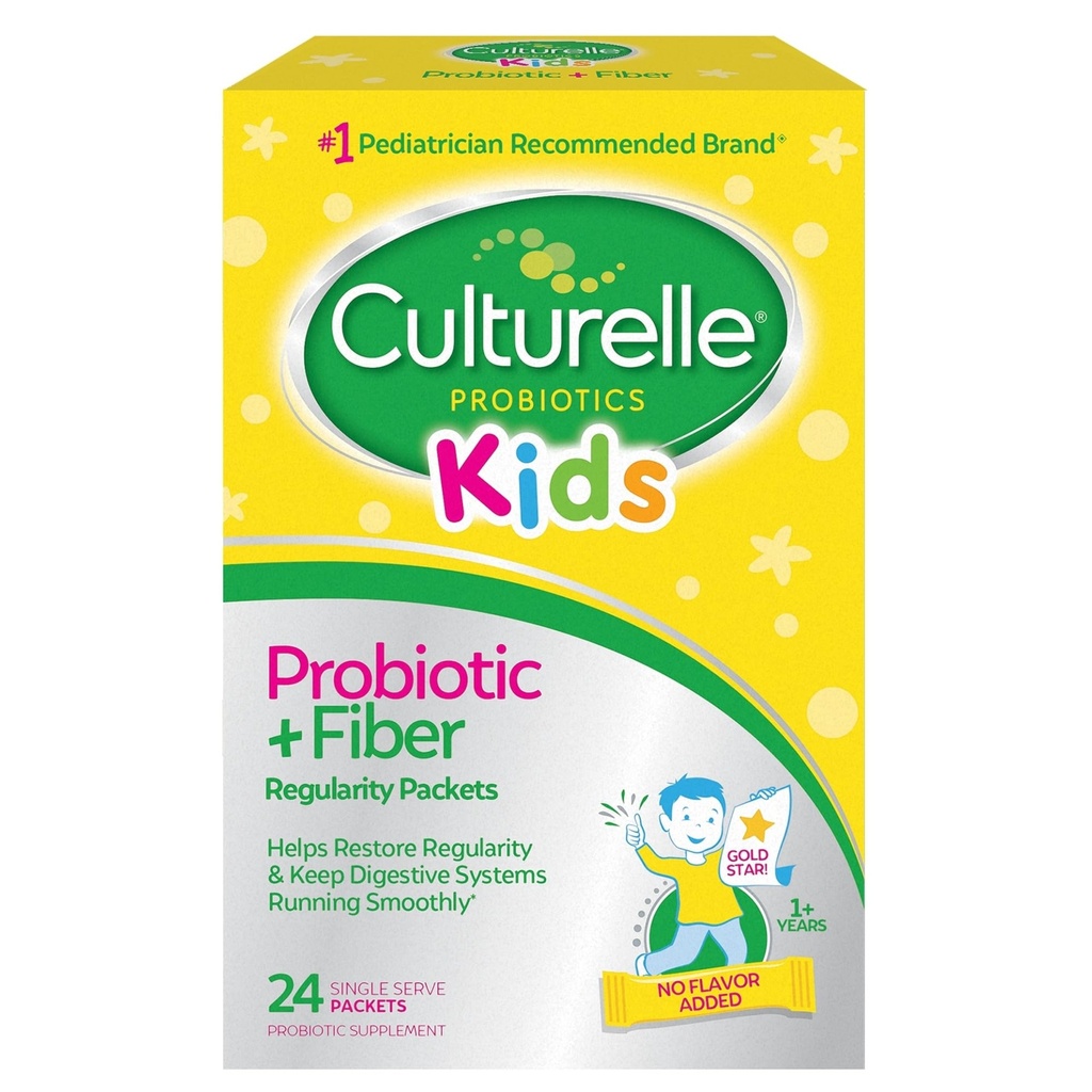 Culturele Kids Probiotic + Fiber Pakets (Ages 3+) - 24 Počet - Tráviace zdravie a imunitná podpora - Pomáha obnoviť pravidelnosť (Packaging sa môže líšiť)