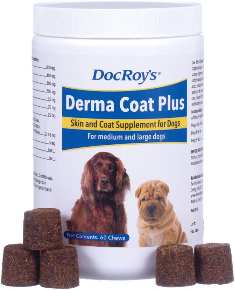 Revival Animal Health Doc Roy's Derma Coat Plus Skin & Coat Supplement for Medium/Veľké psy - 60 ct Chews