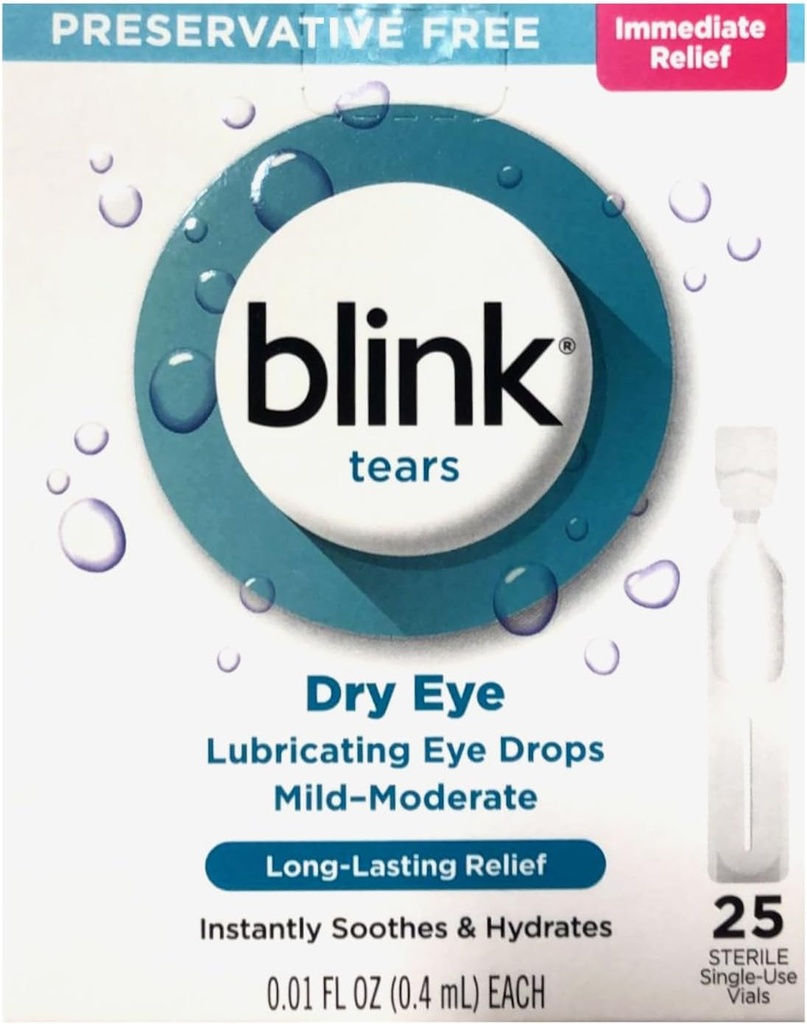 Blink Tears Mazanie očné kvapky Mierne moderné suché oko, 25 Pk - 0,01 oz, balenie po 2