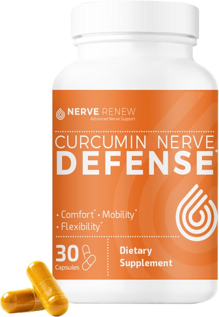 NERVE RENEW Curcumin Nerve Defense with Meriva Curcumin Phytosome for Complete Nerve Nurrishment and Comfort - Optimated Curcumin with Black Pepper Extract - 30 Kapsule