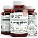 Prírodné Nutra Ginkgo Biloba, zlepšuje obeh do mozgu a zvyšuje pamäť, zvyšuje tok kyslíka, a zvýšenie funkcie mozgu, Podpora Nerve zdravie, Vegan a lepidlo zadarmo, (60) Kapsule