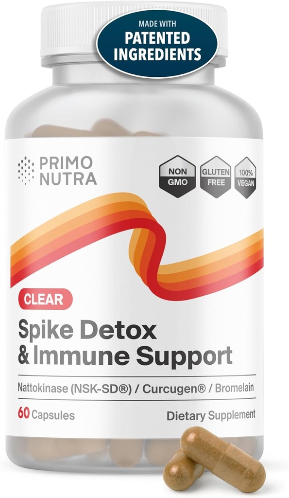 Spike Detox Supplement with Branded Nattokináza (NSK-SD), Bromelain, Branded Curcumin 500mg (Curcugen) and Molecular Hydrogen - Potent Foreign Protein Cleans