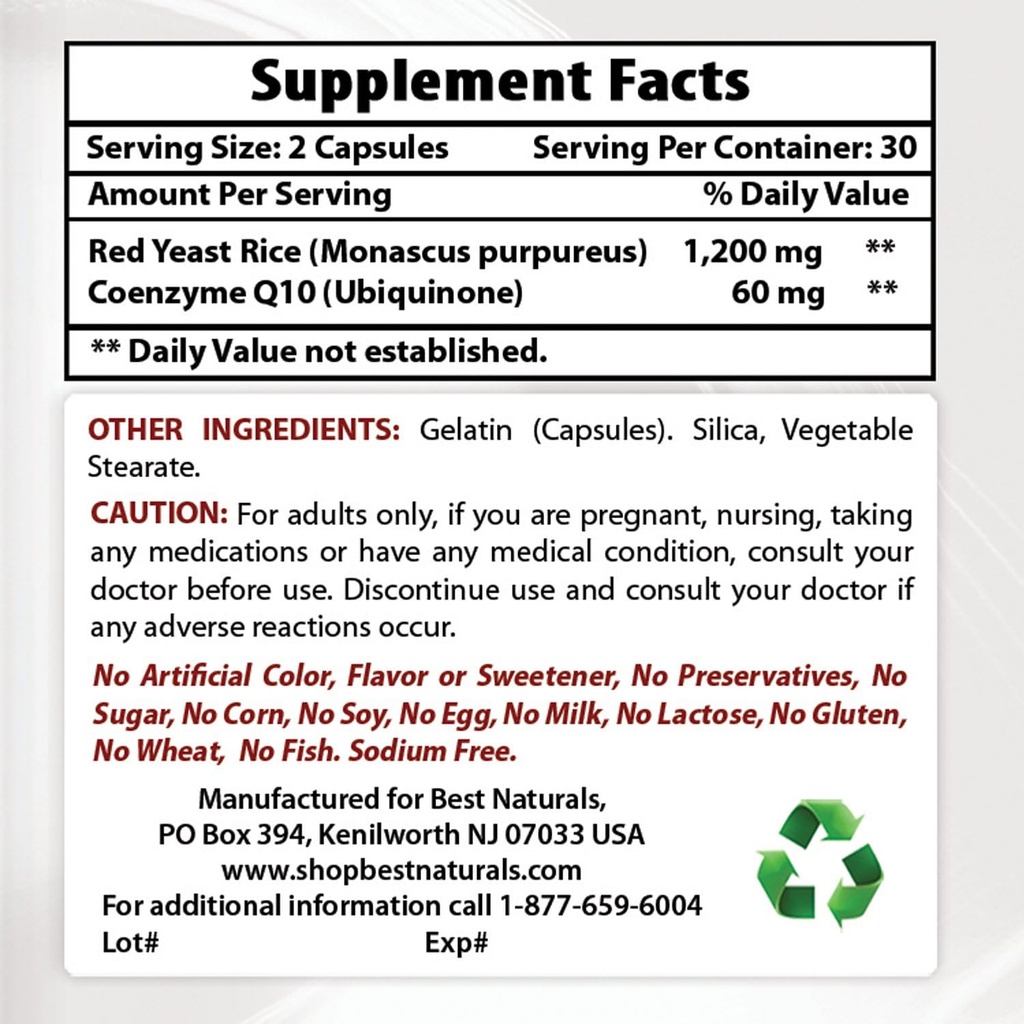 Najlepšie prírodné červené kvasinky ryže s COQ10 & Niacin 500 mg