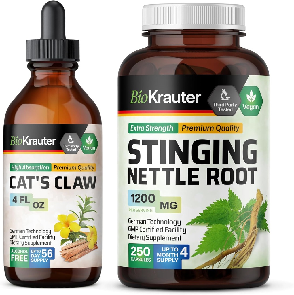 BIO KRAUTER mačky Claw Tincture 4 Fl. Oz. & Stinging Nettle 250 kapsuly