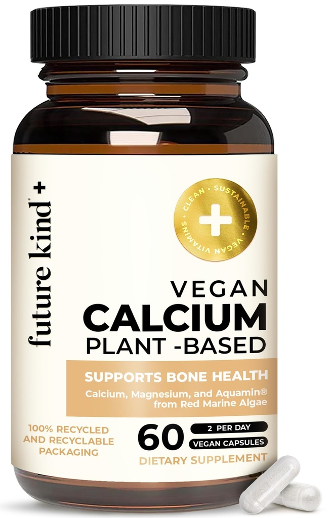 Future Kind Vegan Calcium Supplement - Plant-Based Calcium Magnézium Supplement Zdroj: Island od Zuby a kosti Podpora (60 kapsúl)