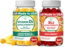 Lunakai vitamín D3 a vitamín B12 Gummy Bundle - Imunita, kosti a nálada podpora VIT D3 2000IU doplnok - 3000mcg Metylkobalamín s vysokou absorpciou energie Gummy - 30 dní